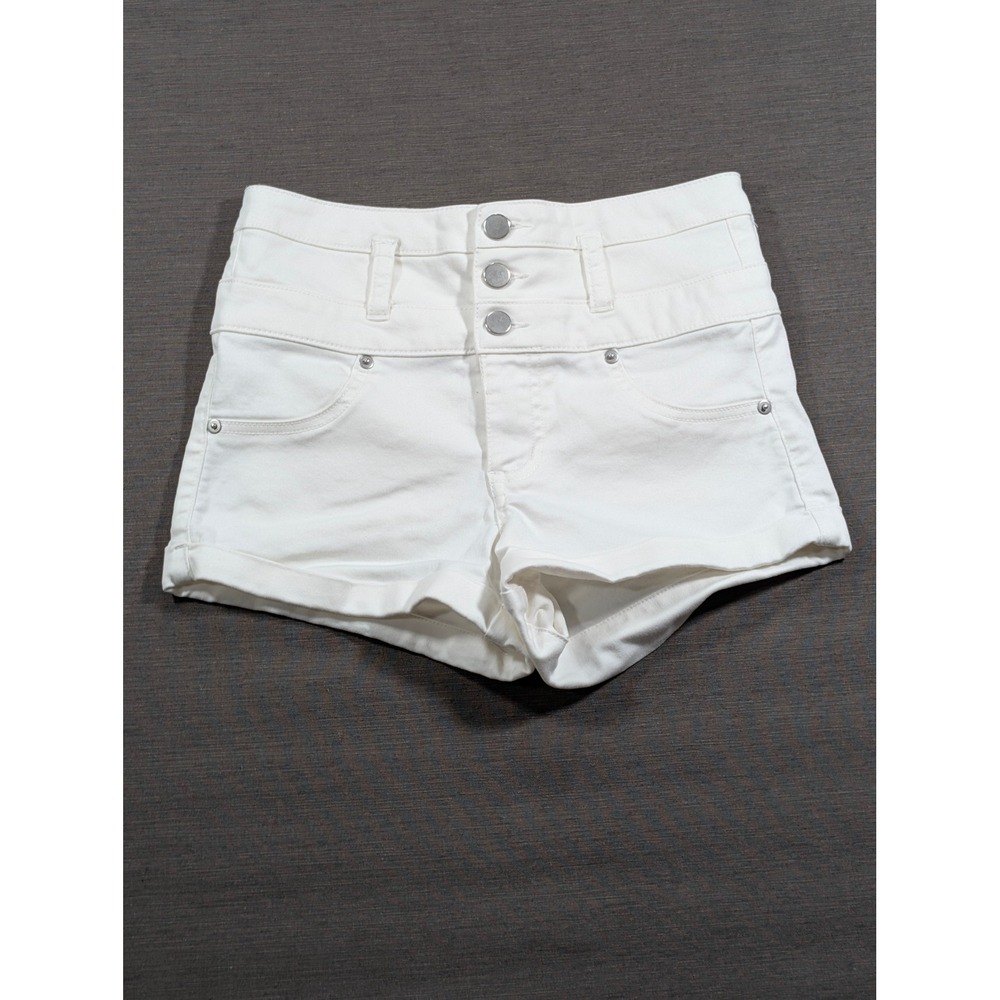 Xhilaration White High Waist Denim Short Shorts Womens Cuffed 3 Button Size 4